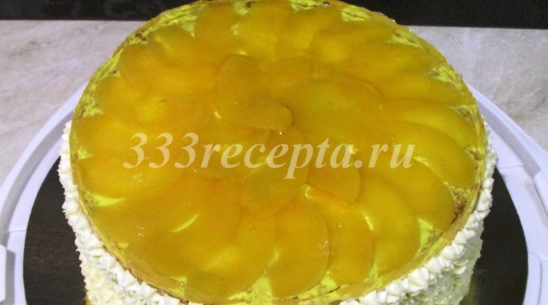 Творожный торт с персиками и желе